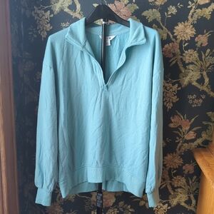 Three Dots Aqua Blue Quarter Zip Sweatshirt Size Women's Small
